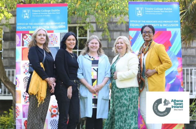 Trinity's Equality, Diversity & Inclusion team: Susan Cantwell, Sam Williams, Dr Siobán O'Brien Green, Professor Lorraine Leeson and Aliyah Sy