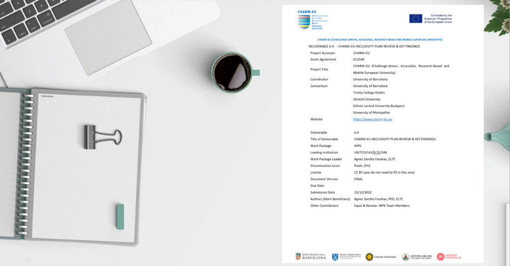 Picture of a laptop, a notebook, coffee with the deliverable on a table.