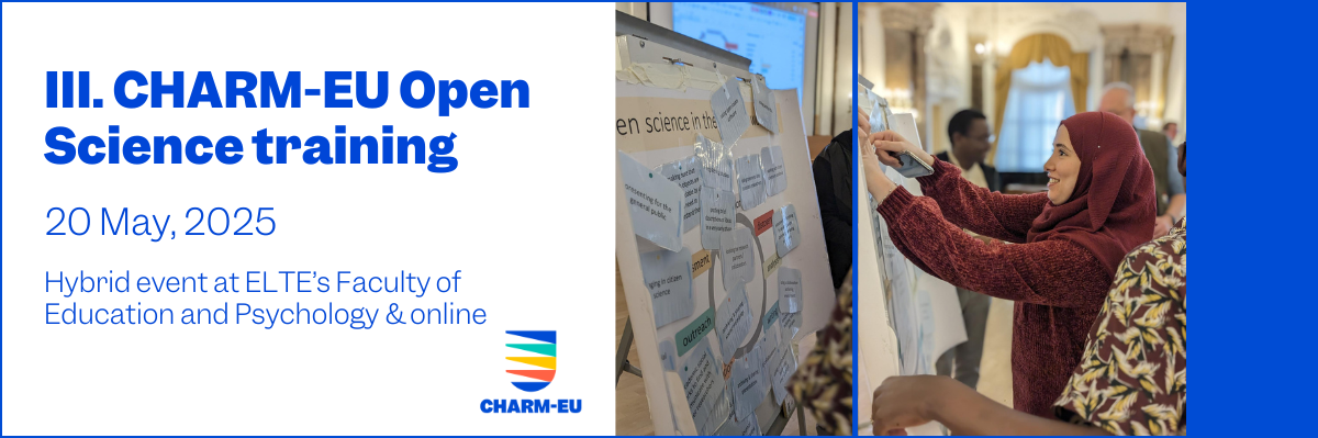 Banner of the 3rd CHARM-EU Open Science training with photos of the previous training.