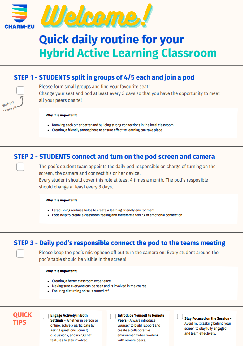 resource image - Hybrid Active Learning Classroom – Welcome to the classroom checklist Hybrid Active Learning Classroom - Welcome to the classroom checklist