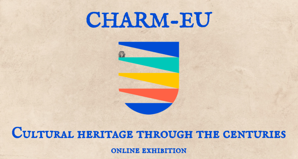 CHARM-EU Logo and the text "Cultural Heritage through the centuries" with a beige background.