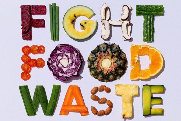 Fight food waste written with food