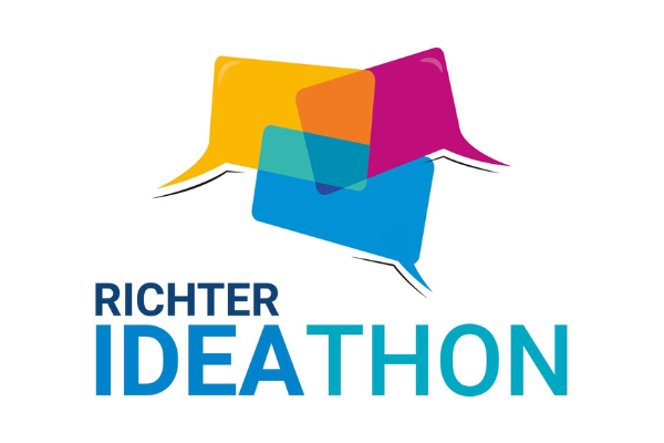 Logo of the Richter Ideathon with colorful text bubbles